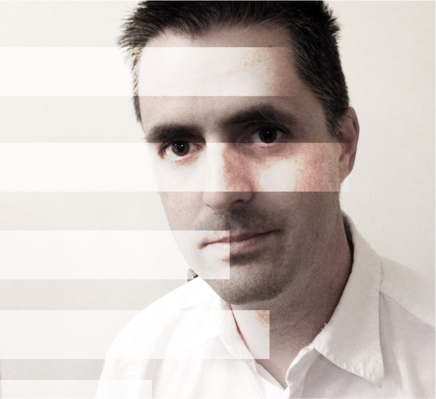 Portrait of Joshua Jones Lofflin with overlay bars